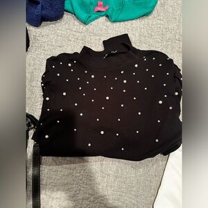 Express Black Holiday Sweater- pearls and rhinestones- Size Large